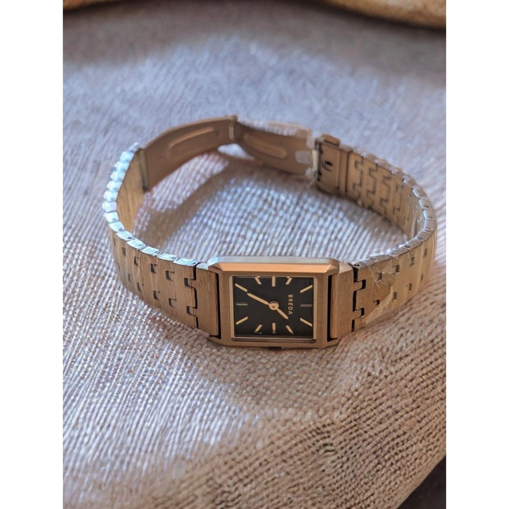 Breda Revel Watch 1754d 20mm Gold Black Square Dial Textured Bracelet NIB $185 - Picture 5 of 9